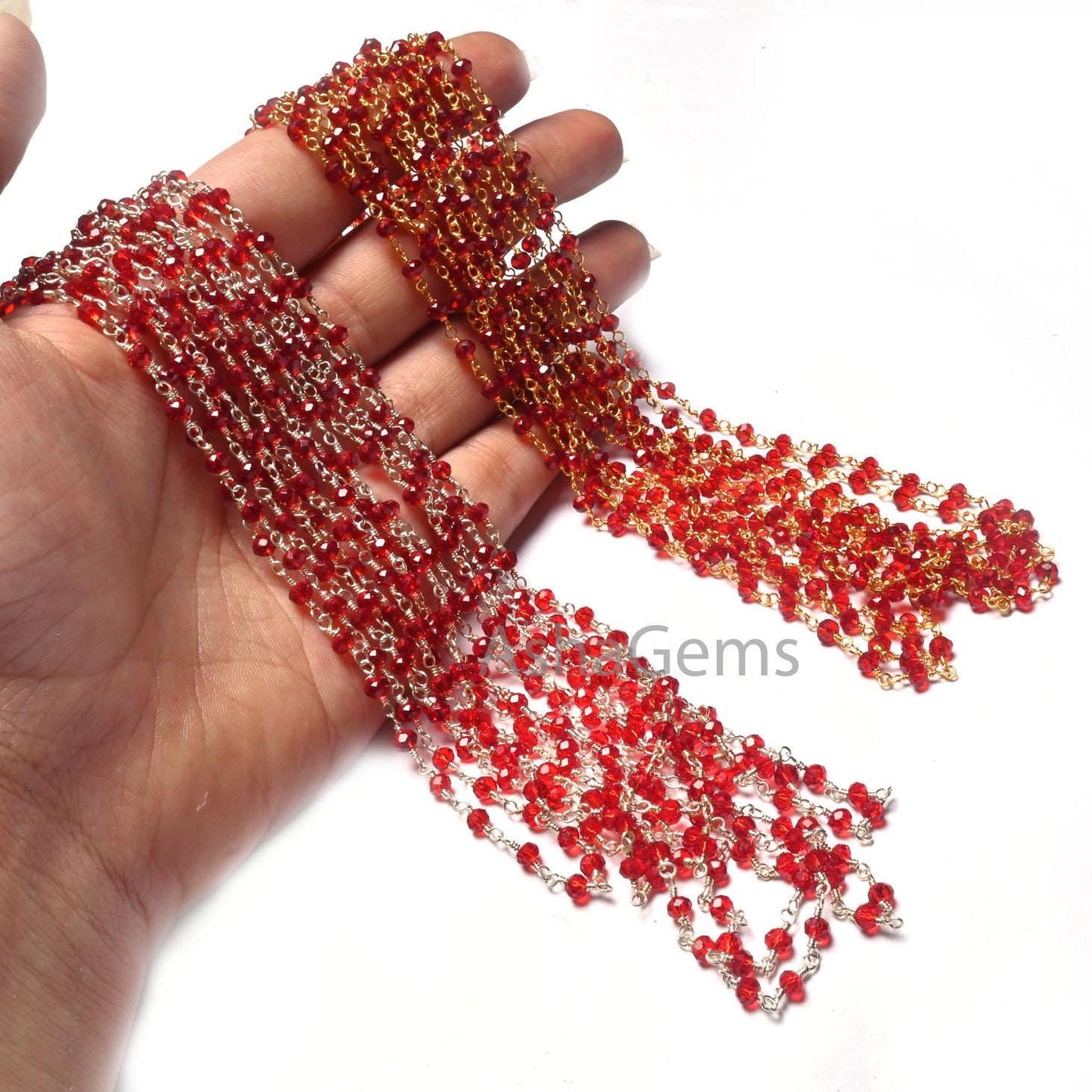 Fine Red Garnet Hydro Faceted Micro Cut Rondelle Beads Rosary Chain,3-3.5mm Silver Gold Plated Wire Wrap Jewelry Making Chain Rosary Crafts