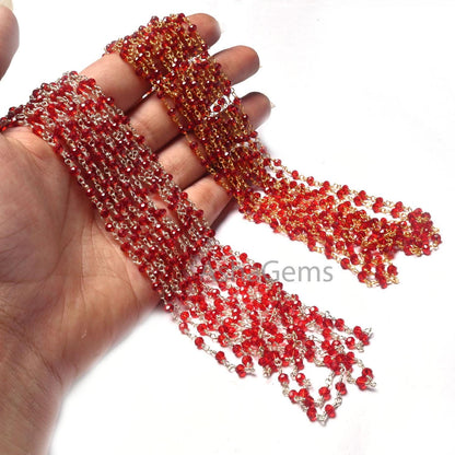 Fine Red Garnet Hydro Faceted Micro Cut Rondelle Beads Rosary Chain,3-3.5mm Silver Gold Plated Wire Wrap Jewelry Making Chain Rosary Crafts