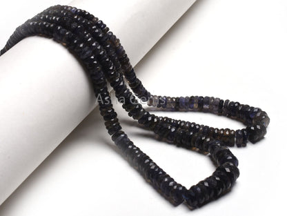 Genuine Blue Iolite Faceted Tyre Shape Beads, Graduation Size Iolite Beads Strand 18" Fine Quality Iolite Indian Cut Flat Tyre Gemstone Bead