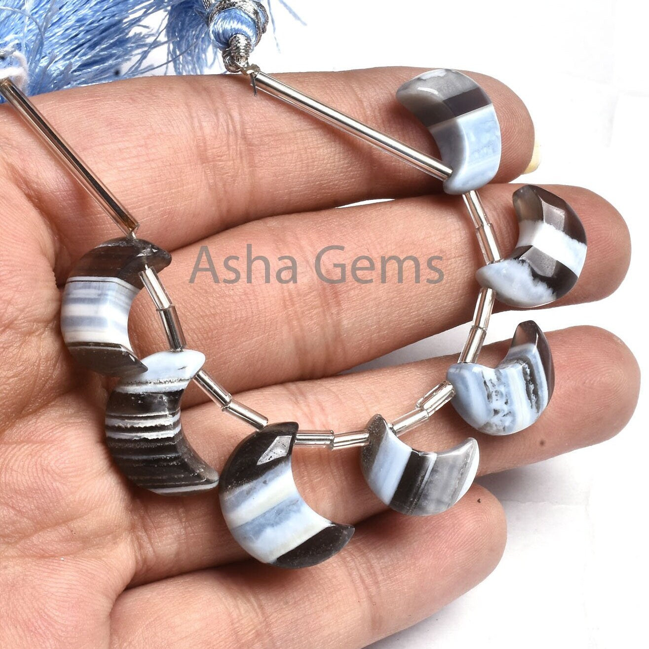 Blue Boulder Opal Carving Half Moon Beads,9-16mm Boulder Opal Fancy Moon Side Drill Gemstone Smooth Beads, Blue Opal Bead Jewelry Craft SALE
