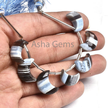 Blue Boulder Opal Carving Half Moon Beads,9-16mm Boulder Opal Fancy Moon Side Drill Gemstone Smooth Beads, Blue Opal Bead Jewelry Craft SALE