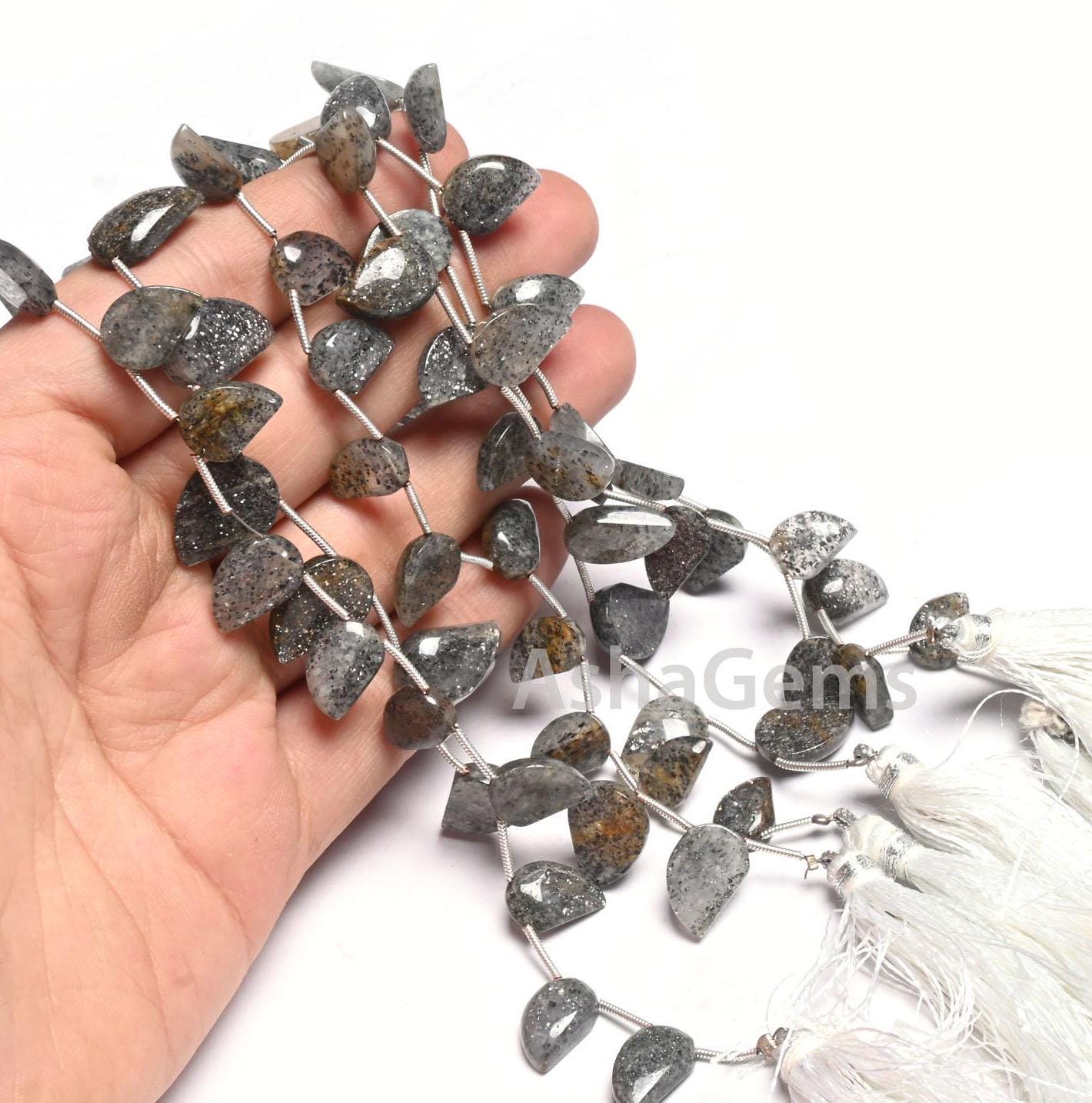 Natural Black sunstone Fancy Keri Shape Gemstone Loose Beads, Fine Sunstone fancy One Side Flat Table Side Drill Handmade Beads Jewelry SALE