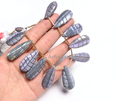 Amazing Shaded Blue Grey Opal Fancy Long Pear Carved Gemstone Handmade Beads,8" Opal Carving Fancy Teardrop Beads Jewelry Making Crafts SALE