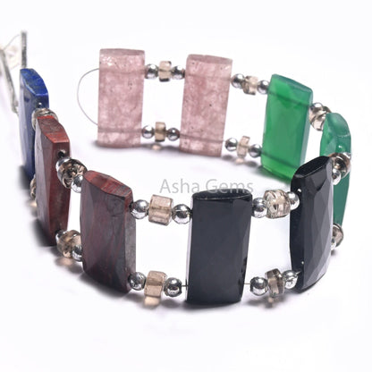AAA Natural Mix Gemstone Rectangle Shape Beads Beautiful Multi Color faceted Chicklet Beads Fancy Double Drill Bead For Bracelet making SALE