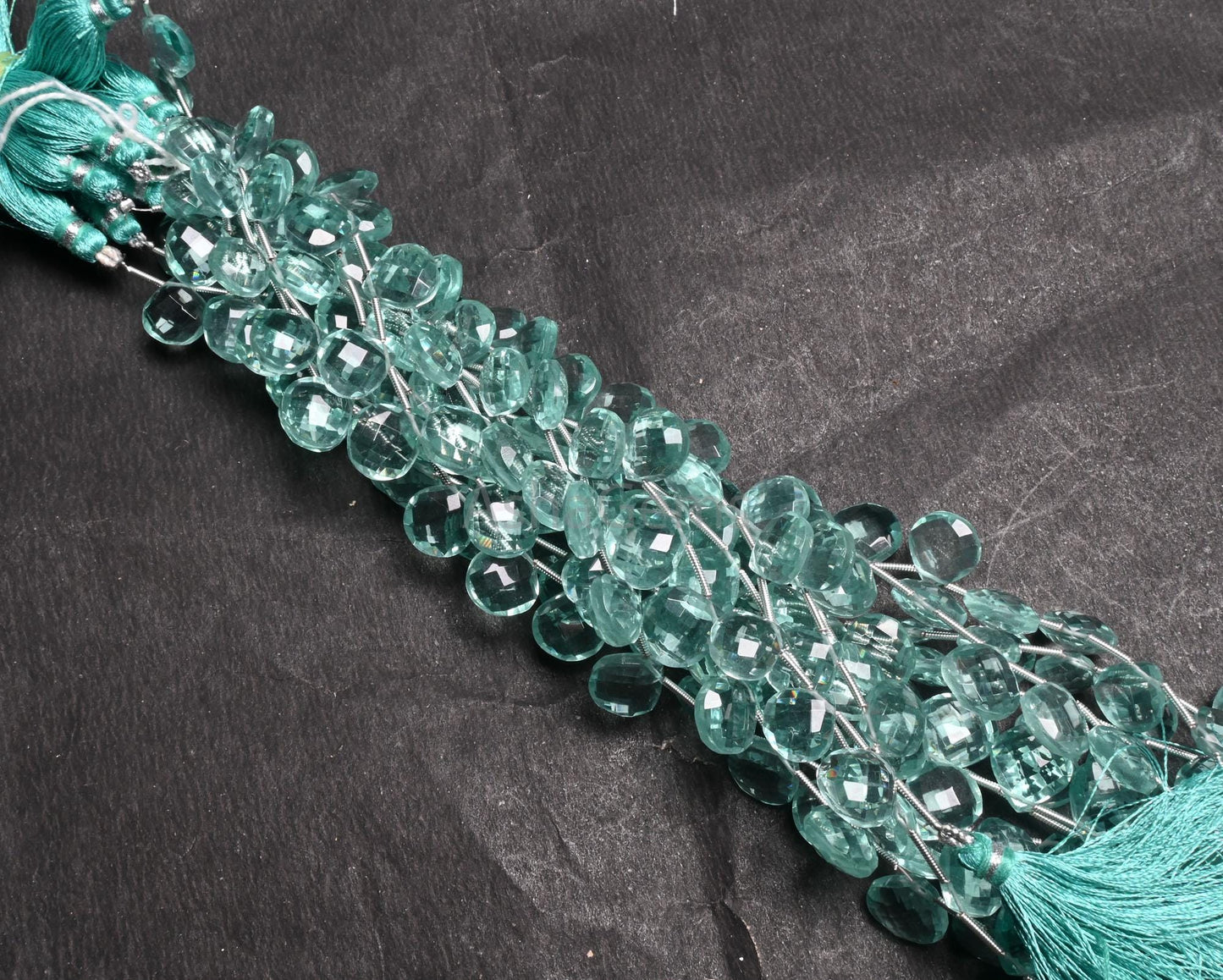 Beautiful Aquamarine Color Hydro faceted Heart Shape Beads,8.5" Aqua Blue Hydro fancy Heart Briolette Checker Cut Beads Jewelry Making Craft