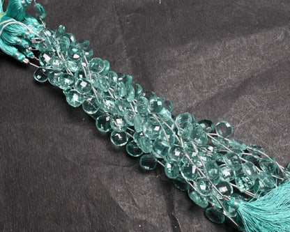 Beautiful Aquamarine Color Hydro faceted Heart Shape Beads,8.5" Aqua Blue Hydro fancy Heart Briolette Checker Cut Beads Jewelry Making Craft