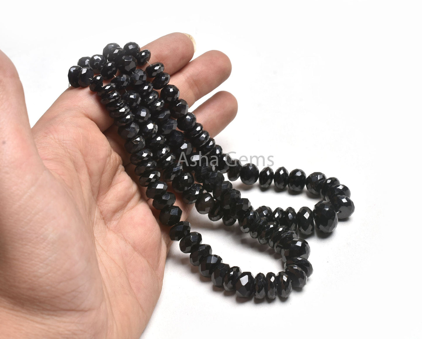 Natural Black Spinel Faceted Gemstone Beads,11"Strand Graduated Size spinel Indian Machine Cut faceted Rondelle Beads Fine Black Spinel Bead