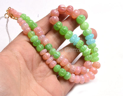 AAA Shaded Multi Pink Green Blue Opal Carved Watermelon Beads Necklace, Opal Carving Pumpkin Necklace Gemstone Opal Melon Hand Carve Jewelry