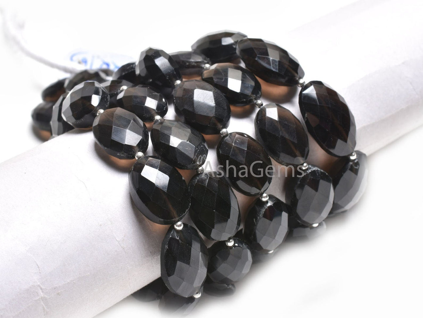 Natural Smoky Quartz Faceted Oval Beads,8" Fine Black Smoky handmade Indian Cut Oval Shape Gemstone Briolette Beads Smoky Bead Jewelry Craft