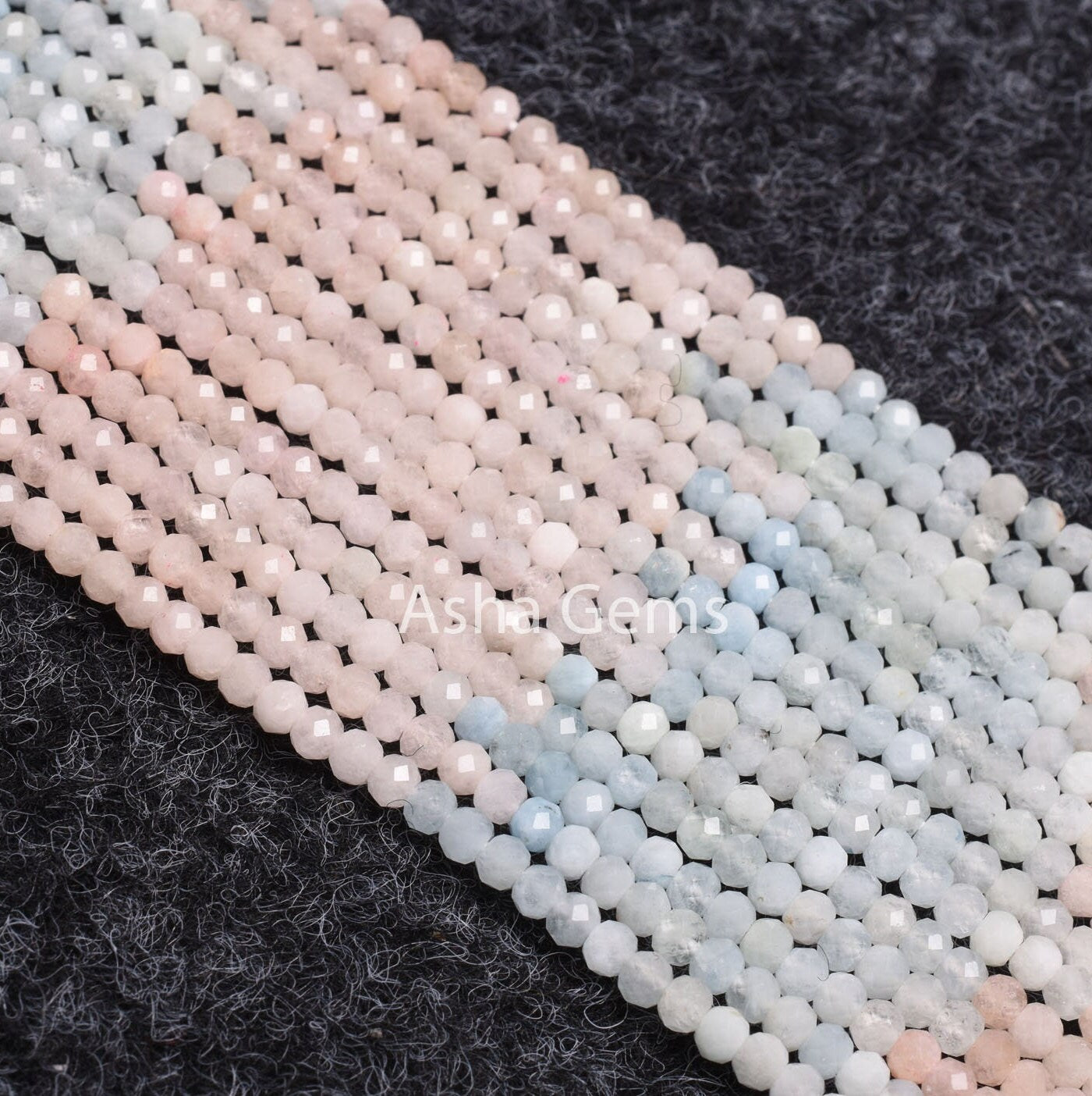 3.2mm Natural Multi Aquamarine Micro Cut Faceted Rondelle Beads, Fine Multi Blue Aquamarine Pink Morganite Shaded Gemstone Bead Jewelry SALE
