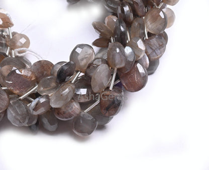 Natural Chocolate Moonstone Faceted Heart Gemstone Beads,8" Natural Brown Moonstone Heart Briolette Side Drill Moonstone Bead Jewelry making (AG 18642)
