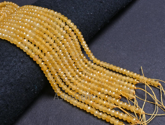 6 mm Fine Yellow Jade Quartz faceted Rondelle Shape Beads, Beautiful Pastel Yellow Jade machine cut Gemstone Beads Jewelry Making Craft SALE