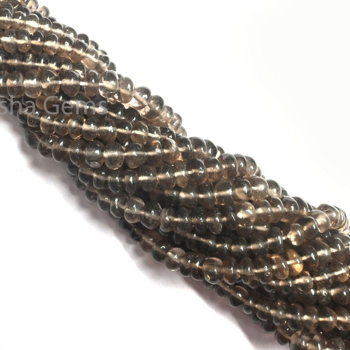 Natural Smoky Quartz Smooth Rondelle Shape Gemstone Beads,12" Strand smoky Plain Handmade Bead, Fine Smoky Beads Jewelry making Handicrafts