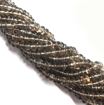 Natural Smoky Quartz Smooth Rondelle Shape Gemstone Beads,12" Strand smoky Plain Handmade Bead, Fine Smoky Beads Jewelry making Handicrafts