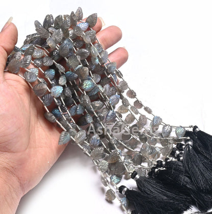 Fine Natural Blue Fire Labradorite Fancy Leaf Shape Carving Beads,8" Flashy labradorite handmade Carved Pear Gemstone Teardrop Bead Jewelry
