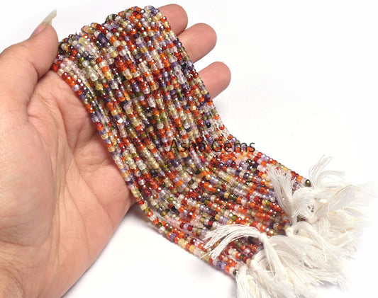 Beautiful Multi Color Zircon Micro Cut Faceted Rondelle Gemstone Beads,3 mm Cubic Zirconia Machine Cut Bead, Zircon Disco Bead Jewelry Craft