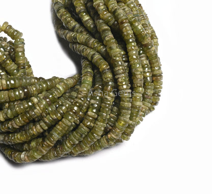 Beautiful Vessonite Smooth Flat Tyre Gemstone beads,8/16" Strand Natural Green Vesuvianite Handmade Wheel Shape Vessonite Bead Jewelry Craft