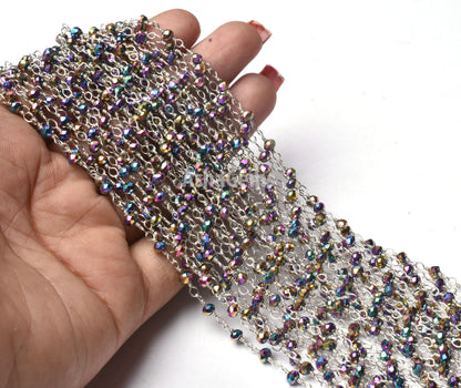 3,5,10,25 Ft Mystic Pyrite Hydro Faceted Rondelle Beads Rosary Chain Silver,Gold,Copper,Black Plated Wire Jewelry Making Wire Wrap Chain 3mm
