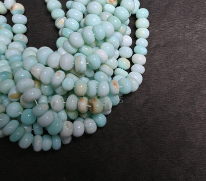 Beautiful Shaded Peru Blue opal Smooth Gemstone Loose Beads, Shaded Sky Blue Opal Plain Handmade Uneven Rondelle Opal Beads Jewelry Necklace