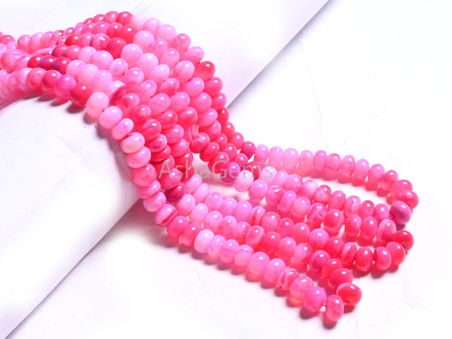 AAA Shaded Queen Pink Opal Smooth Rondelle Beads,16"Strand Hot Pink Opal Plain Handmade Gemstone Loose Bead, Opal Bead Necklace Jewelry SALE