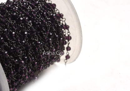 Purple Amethyst Hydro Faceted Rondelle Beads Rosary Chain 1-50 Feet Purple Crystal Black Plated Gunmetal Wire Wrap Chains Jewelry Craft SALE
