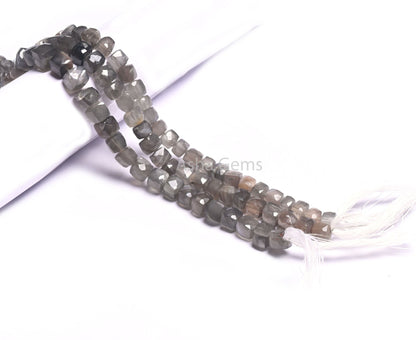 Natural Grey Moonstone Faceted 3D Cube Box Shape Gemstone Beads,10" Strand Moonstone Cube Beads, Grey Moonstone Beads Jewelry Making Crafts
