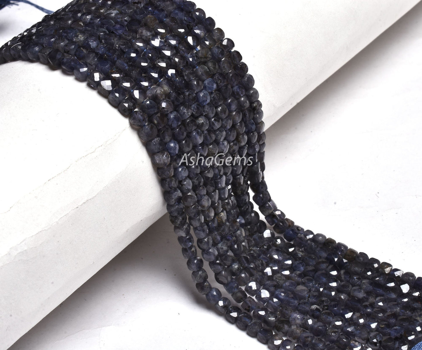 Beautiful Blue Iolite Faceted 3D Cube Box Faceted Gemstone Beads,13 Inch Strand,4mm, Natural Machine Cut Box Shape Bead Jewelry Making Craft