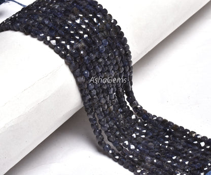 Beautiful Blue Iolite Faceted 3D Cube Box Faceted Gemstone Beads,13 Inch Strand,4mm, Natural Machine Cut Box Shape Bead Jewelry Making Craft