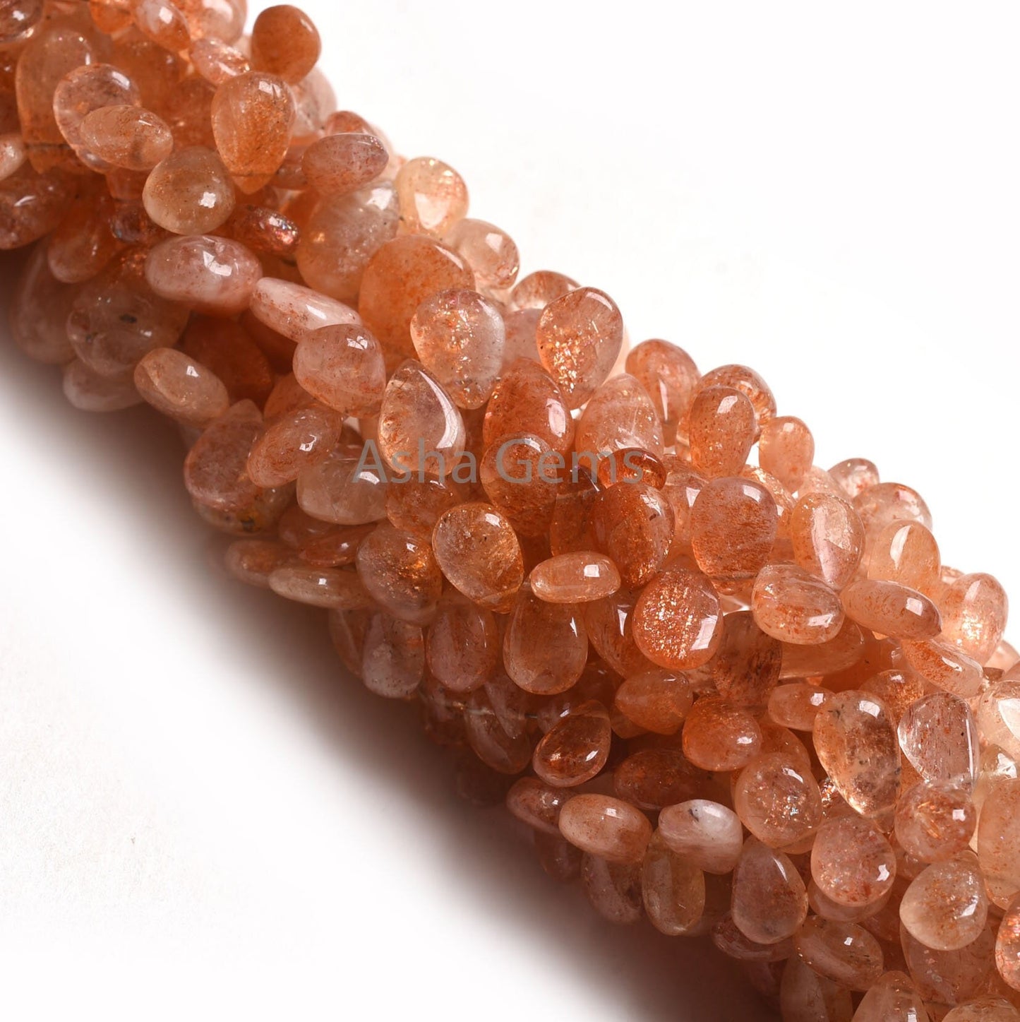 Natural Sunstone Handmade Pear Side Drill Beads, Shaded Red Sunstone Smooth Teardrop Briolette Gemstone Beads,8" Sunstone bead Jewelry Craft