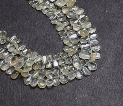 Beautiful Prehnite Smooth Pears Shape Gemstone Beads,9" Strand Natural Light Green Prehnite Teardrop handmade Side Drill Beads Jewelry Craft