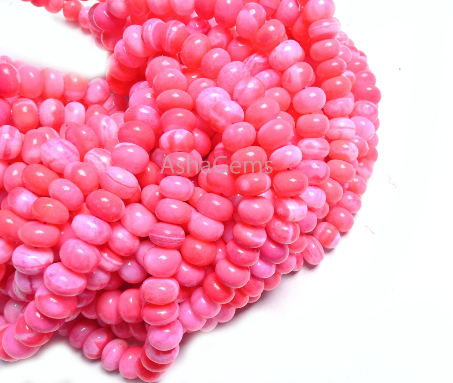 Beautiful Pink Opal Smooth Rondelle Beads,8/16"Strand Hot Pink Opal Shaded Handmade Gemstone Bead, Opal Bead For Necklace Jewelry Craft SALE