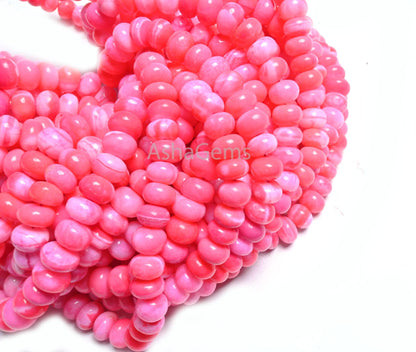 Beautiful Pink Opal Smooth Rondelle Beads,8/16"Strand Hot Pink Opal Shaded Handmade Gemstone Bead, Opal Bead For Necklace Jewelry Craft SALE