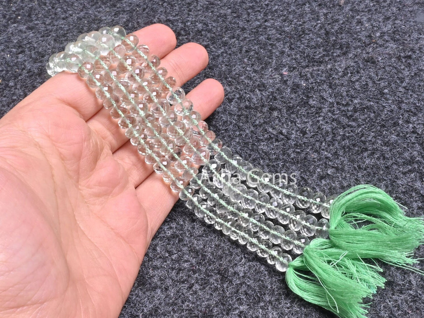 Beautiful Green Amethyst Faceted Rondelle Beads,10"Natural Amethyst Indian Machine Cut Gemstone Center Drill Beads, Green Amethyst Bead SALE