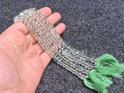 Beautiful Green Amethyst Faceted Rondelle Beads,10"Natural Amethyst Indian Machine Cut Gemstone Center Drill Beads, Green Amethyst Bead SALE