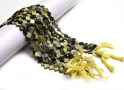 Natural Jasper Fancy Kite Shape Smooth Gemstone Beads,13" Shaded Green Black Jasper Square Side Drill handmade Jasper Beads Jewelry Crafts