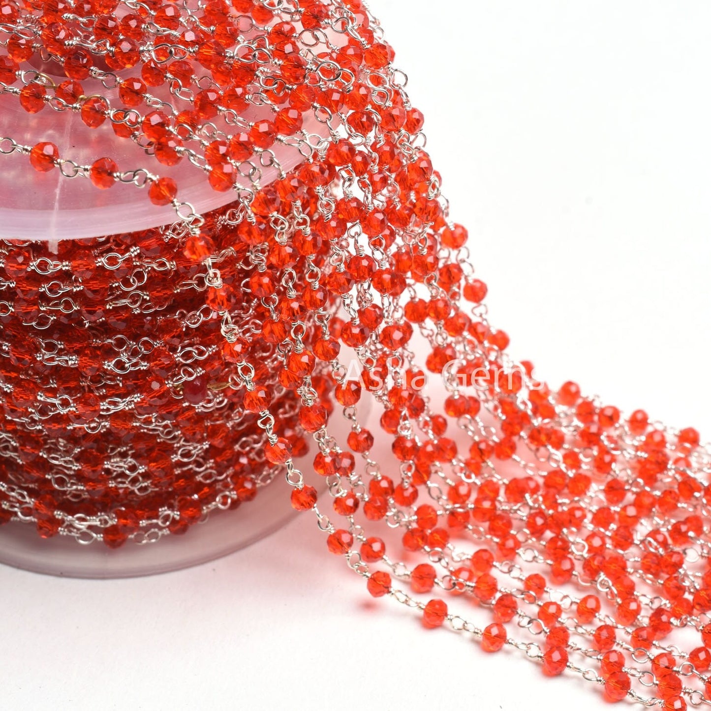 Beautiful Cherry Red Quartz Hydro Faceted Rondelle Beads Rosary Chain Silver Plated Wire Beaded Chain 1,5,10,50 Ft Bulk Supply Jewelry Chain