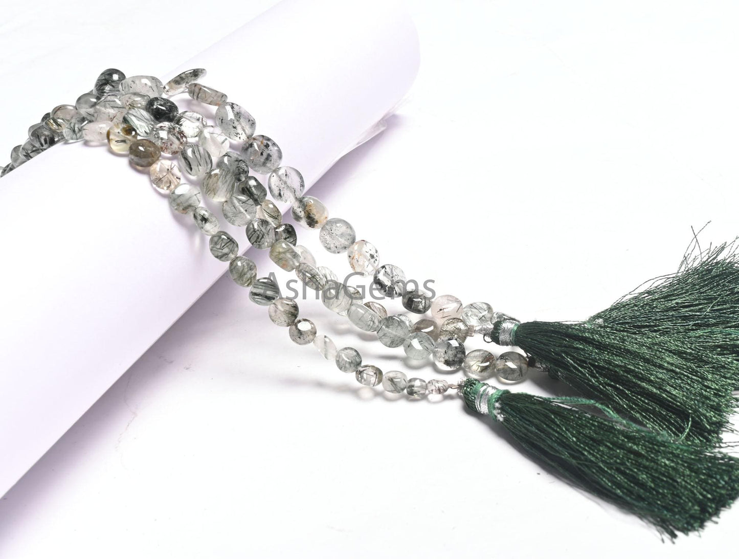 Natural Green Rutile Smooth Coin Shape handmade Beads,8" Strand Rare Green Rutile Coin Gemstone rutilated Quartz Beads Jewelry making Crafts