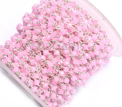 SALE Rosary Chain Silver, Gold, Black Plated Wire Wrap 3,10,25 Foot Pink Rose Quartz Hydro Faceted Bead Chain Jewelry Making Finding,3-3.5mm