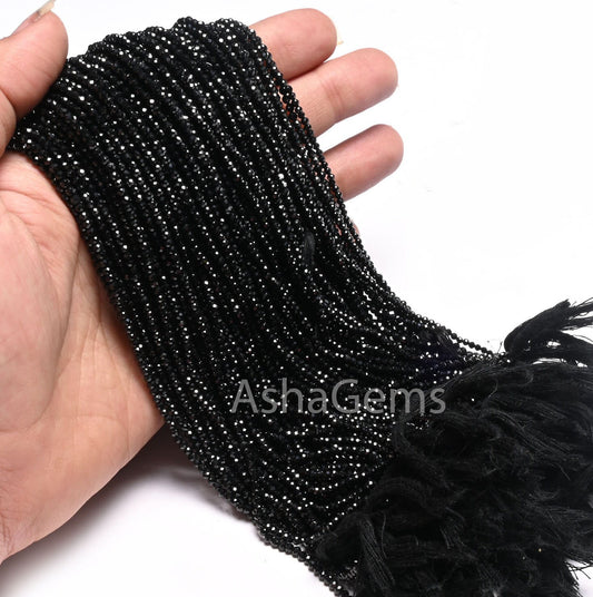 AAA Quality Natural Black Spinel Micro Cut Rondelle Faceted Gemstone Beads,2.5mm Coal Black Spinal machine Cut Tiny Spinel Bead Jewelry SALE