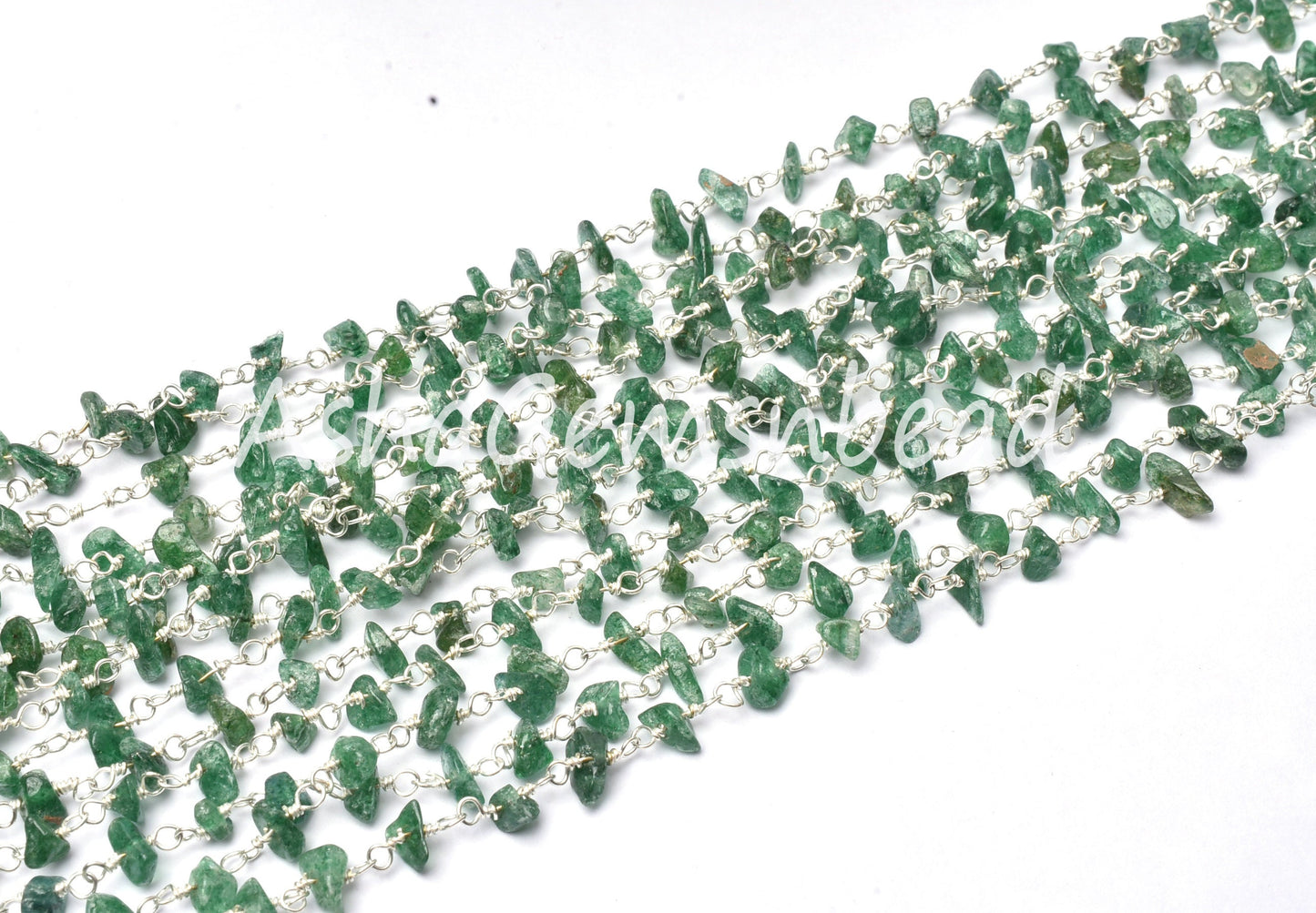 Natural Green Mica Uncut Beads Chain Rosary Silver Plated Wire Tiny Nugget Beaded Gemstone Chain For Jewelry Making Necklace handicraft SALE