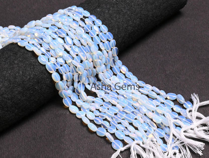 Beautiful Opalite Oval Shape Smooth Beads,12" Strand Fine White Opalite Oval Handmade Plain Straight Drill Beads Opalite Beads Jewelry Craft (AG 22326)