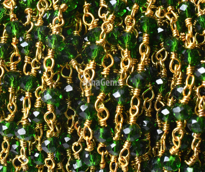 Green Chrome Diopside Hydro Faceted Rondelle Beads Rosary Chain Silver, Gold Plated Wire Wrap Jewelry Making Craft Beaded Rosary Chains SALE