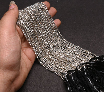 2 mm Beautiful Silver Pyrite Micro Cut Gemstone Loose Beads, Natural Pyrite Faceted Machine Cut Rondelle Shape Beads,13" Pyrite Bead Jewelry