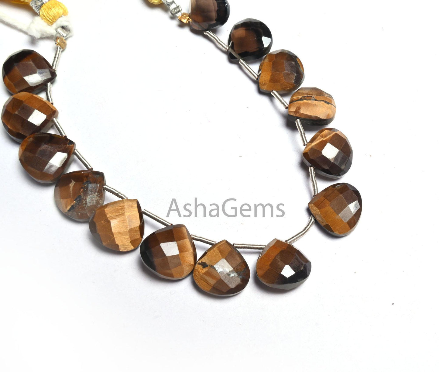Beautiful Tiger Eye Faceted Heart Shape Beads,11 mm natural Tiger eye+ 2 Piece Smoky quartz Heart Briolette Gemstone Bead Jewelry Craft SALE (AG 18613)