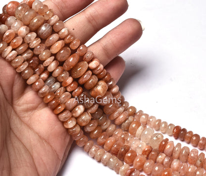 shaded Red sunstone Smooth Rondelle shape beads,8" strand sunstone Beads, Orange sunstone Plain Handmade Gemstone beads Jewelry Making SALE