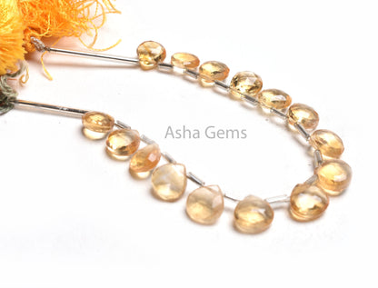 AAA Quality Natural Citrine Quartz Faceted Heart Shape Beads, Yellow Citrine Machine Cut Heart Briolette Gemstone Citrine Beads Jewelry SALE
