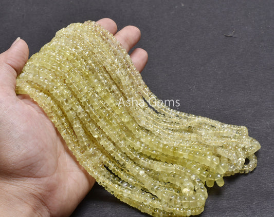 18" Strand Natural Lemon Quartz Smooth Gemstone beads, Lemon Yellow Quartz Plain Handmade Rondelle Beads, Lemon Beads Jewelry Making Crafts