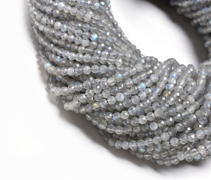 AAA Grey Labradorite Faceted Round Ball Beads,3.5mm labradorite Machine Cut Round Gemstone Beads, Natural Blue Fire Labradorite Bead Jewelry