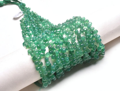 Fine Green Onyx Handmade Drop Uneven Gemstone Beads,13"Strand Onyx Smooth Teardrop Side Drill Bead Green Onyx Bead Jewelry Making Craft SALE