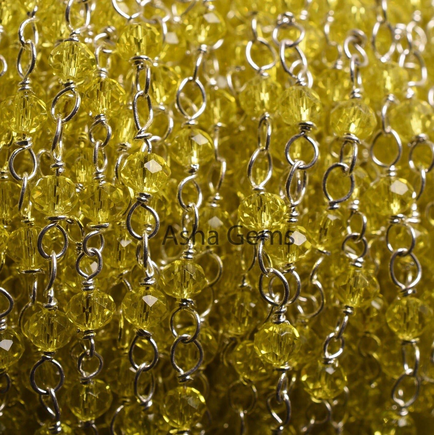 AAA Lemon Quartz Hydro Micro Cut Beads Rosary Chain,3mm Silver Plated wire Wrap Rondelle Beaded handmade Chain Jewelry making Necklace Craft